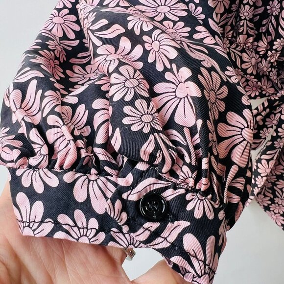 Sandro Helia silk crop top, black/pink, Size 1 - Picture 6 of 11